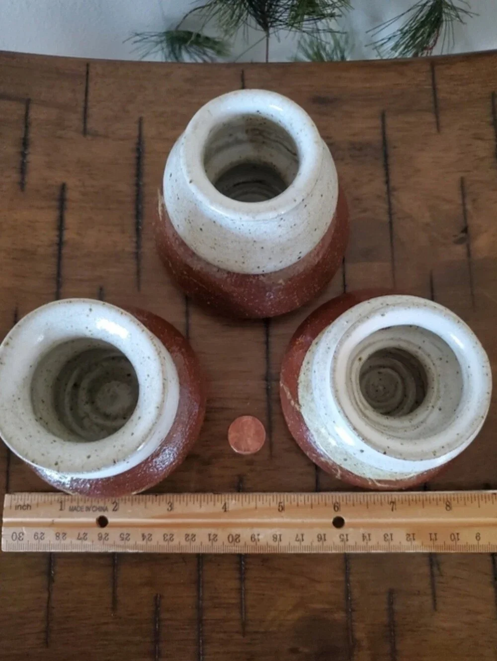 MCM Hand Thrown Pottery Set 3 Mini Vases Rustic Ceramic Candle Holders Jars